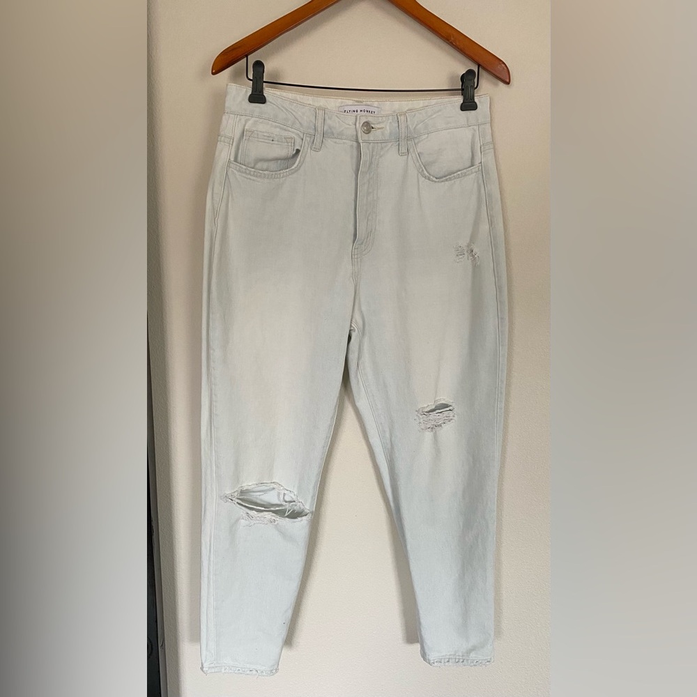 Flying Monkey Light Blue Distressed Cropped Boyfriend Jeans, Sz 29
